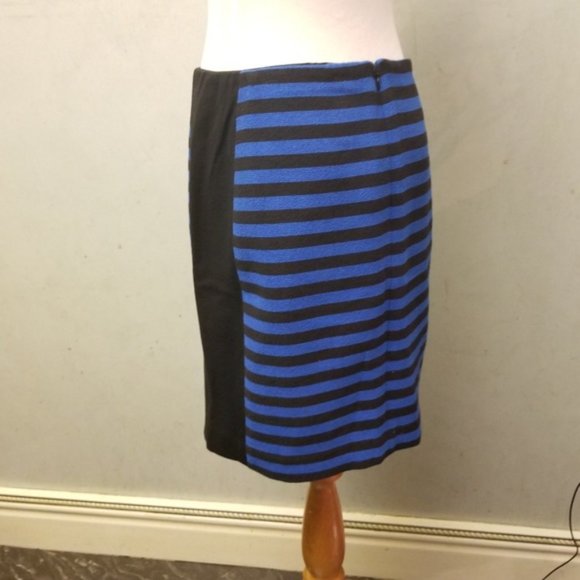 NWOT Ann Taylor Blue & Black striped skirt size 12 Petite (E25) - Picture 3 of 7